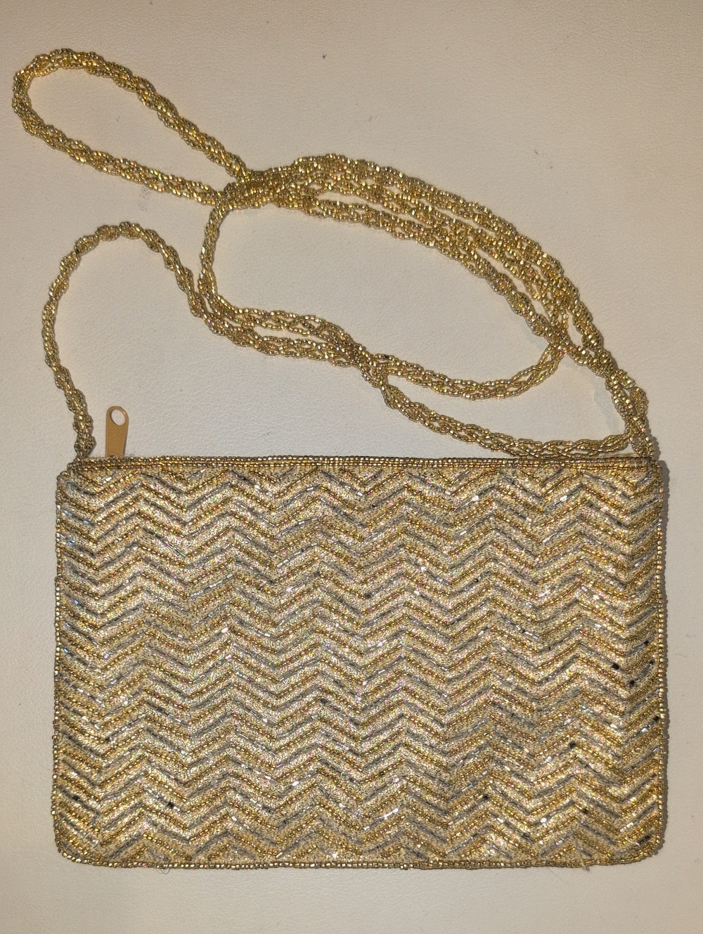 Gold Beaded Chevron Evening Crossbody Bag By La Regale